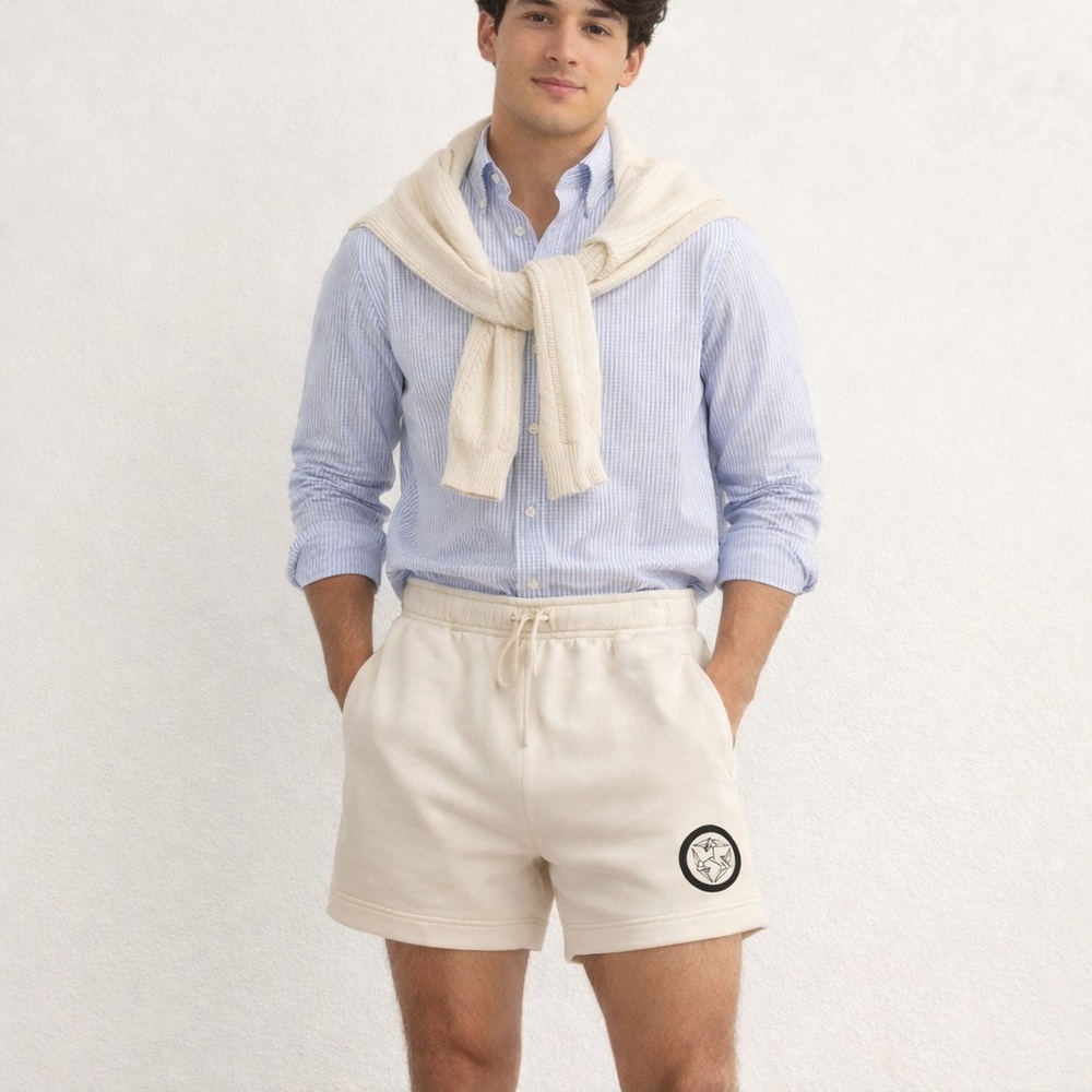 CRFT By Maki Mens Kamon Logo Shorts - In Creme Size Large NWOT - Picture 2 of 9